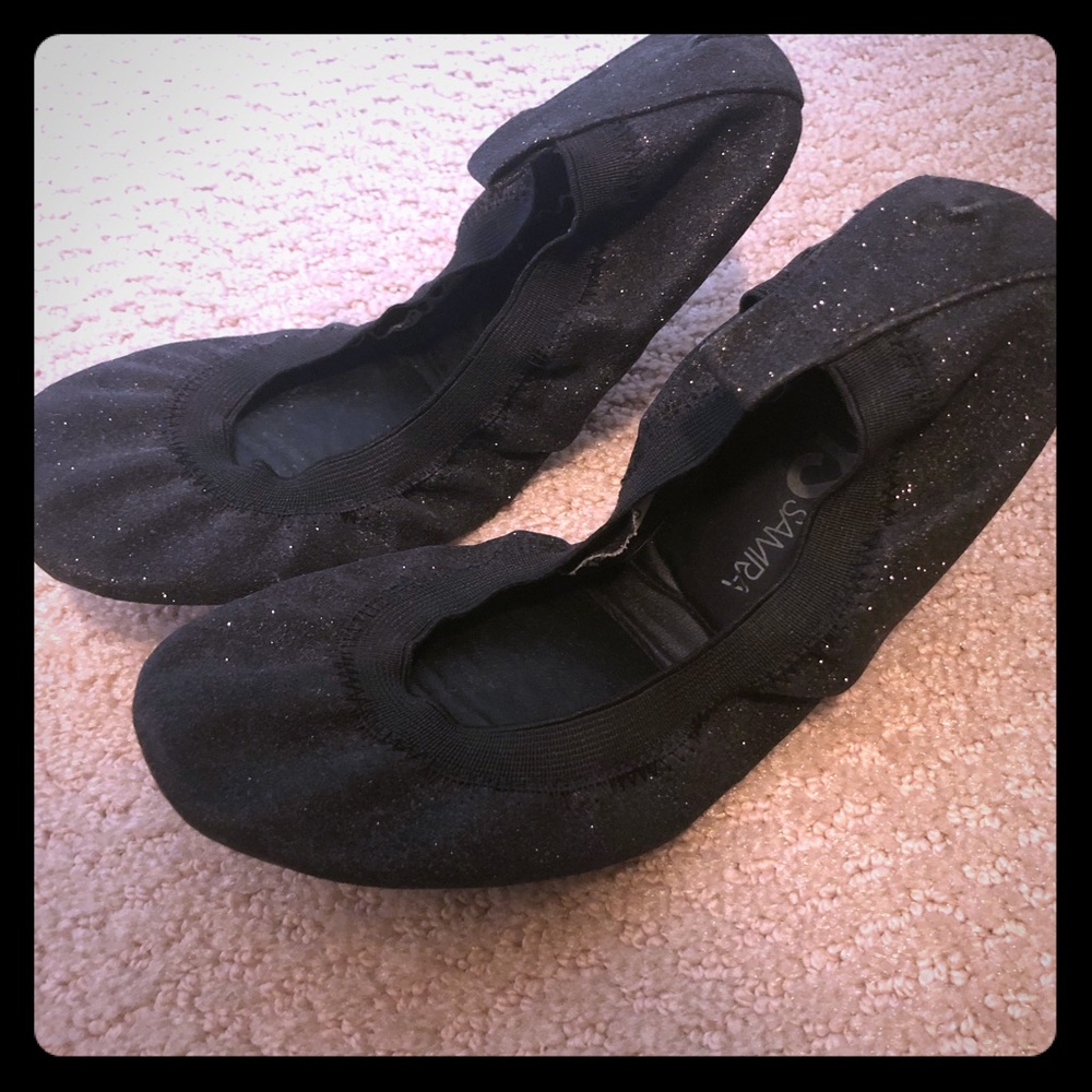 Yosi Samra Ballet Leather Glitter Black Flats Sz 7